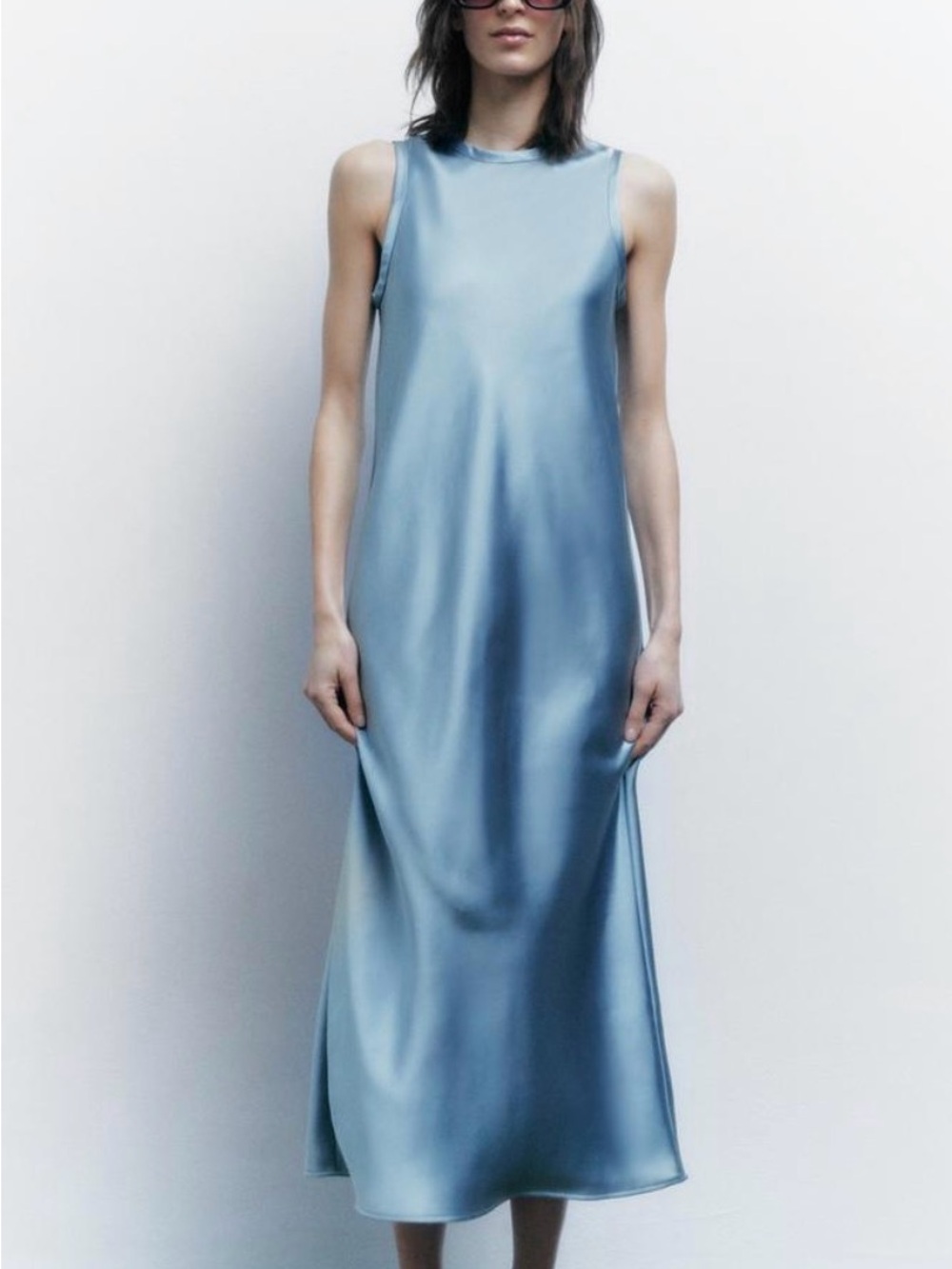 NWT Zara Satin Maxi Dress in Light Blue